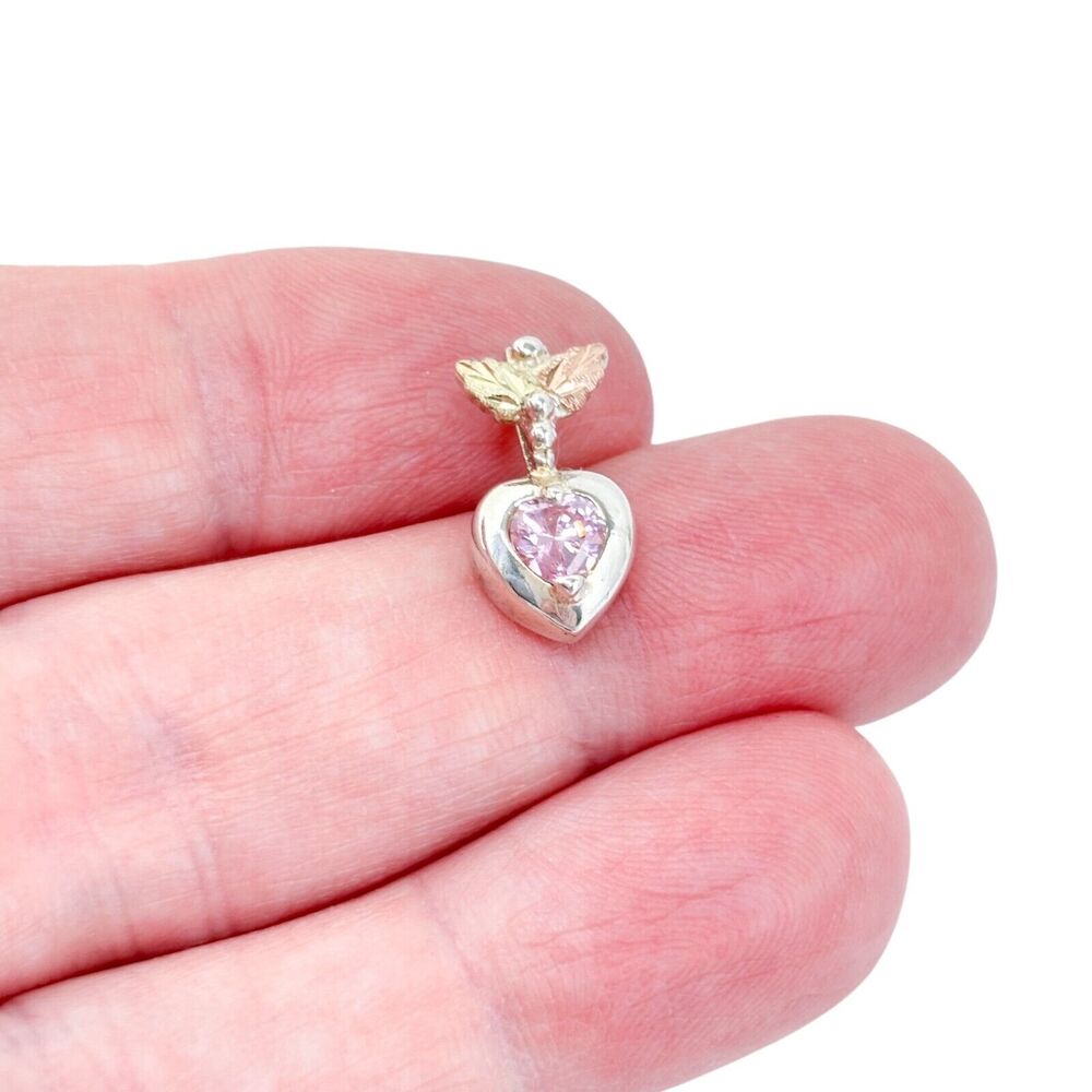 Vintage Sterling Silver 925 & 12K Gold Pink Cubic Zirconia Heart Pendant